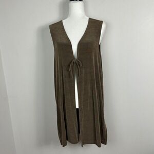 Addition Elle Canada Brown Tie Front Stretch Jersey Vest Womens Size 1X Longline